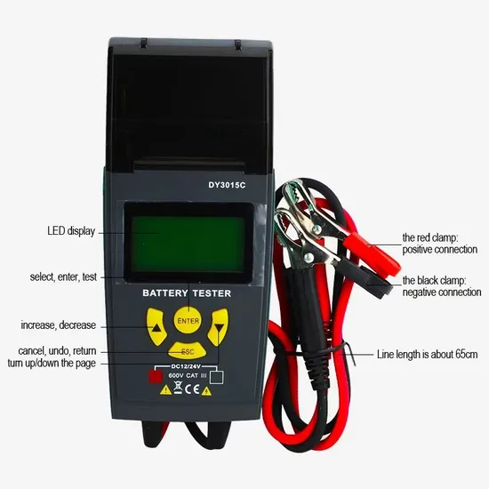 Car Battery Tester with Printer 12V Automotive Load Tester Alternator Tester Auto Digital Analyzer Tool Charging Cranking System Tester 